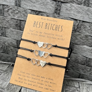 Set di braccialetti dell'amicizia / Set di gioielli a forma di cuore Best Bitches / Regalo coordinato per le migliori amiche / Legati insieme, esprimi un desiderio, amore e amicizia immagine 4