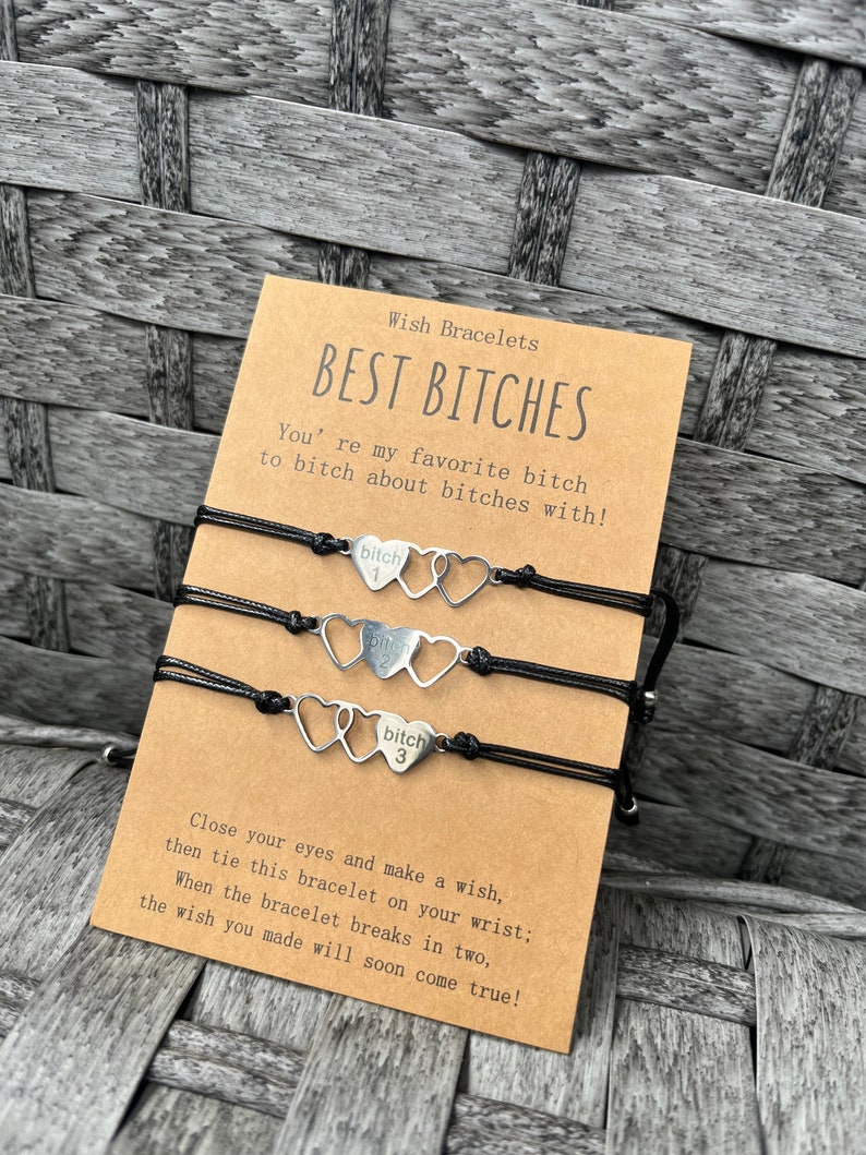 Set di braccialetti dell'amicizia / Set di gioielli a forma di cuore Best Bitches / Regalo coordinato per le migliori amiche / Legati insieme, esprimi un desiderio, amore e amicizia immagine 4