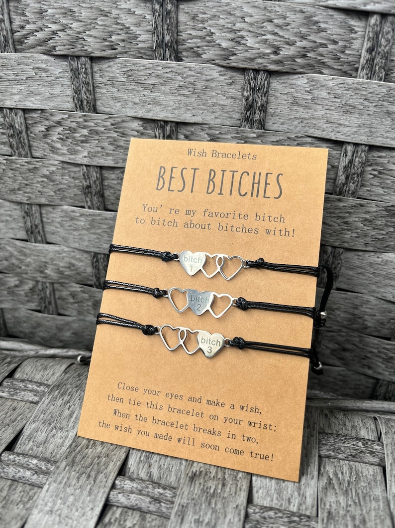 Set di braccialetti dell'amicizia / Set di gioielli a forma di cuore Best Bitches / Regalo coordinato per le migliori amiche / Legati insieme, esprimi un desiderio, amore e amicizia immagine 2