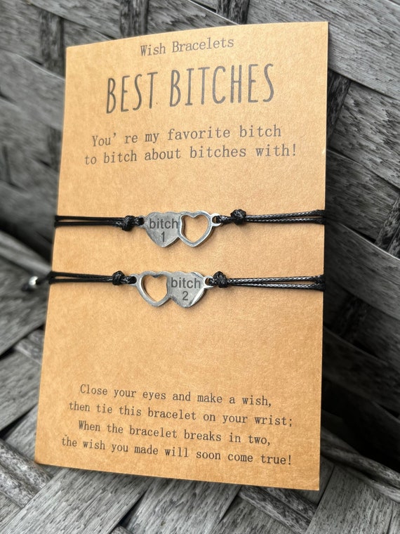 Friendship Bracelet set of 2 | Best Bitches Heart Jewelry set | Best Friends girl Matching Gift Bonded Together make a wish Love Friendship