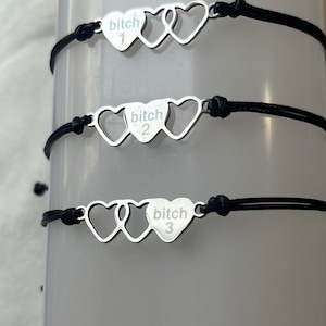 Set di braccialetti dell'amicizia / Set di gioielli a forma di cuore Best Bitches / Regalo coordinato per le migliori amiche / Legati insieme, esprimi un desiderio, amore e amicizia immagine 3