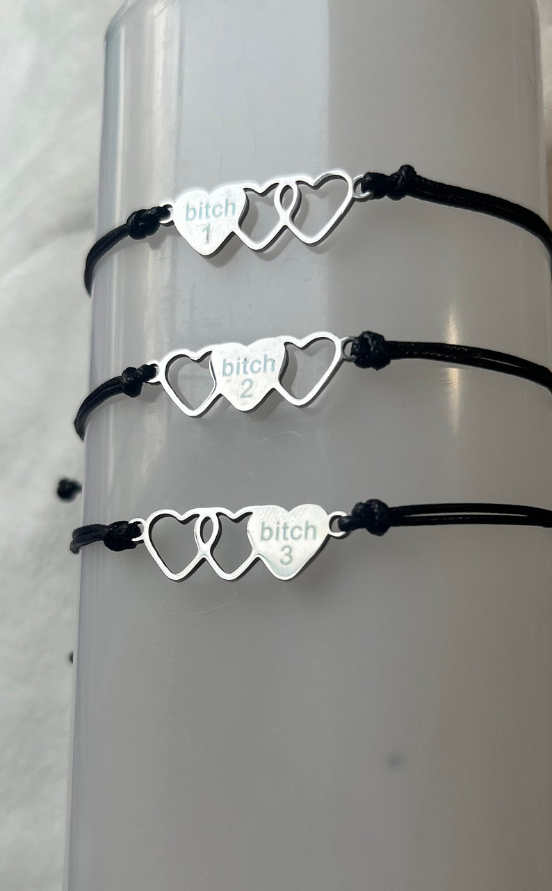 Set di braccialetti dell'amicizia / Set di gioielli a forma di cuore Best Bitches / Regalo coordinato per le migliori amiche / Legati insieme, esprimi un desiderio, amore e amicizia immagine 3