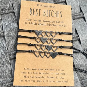 Friendship Bracelet set | Best Bitches Heart Jewelry set | Best Friends girl Matching Gift | Bonded Together make a wish Love and Friendship image 3