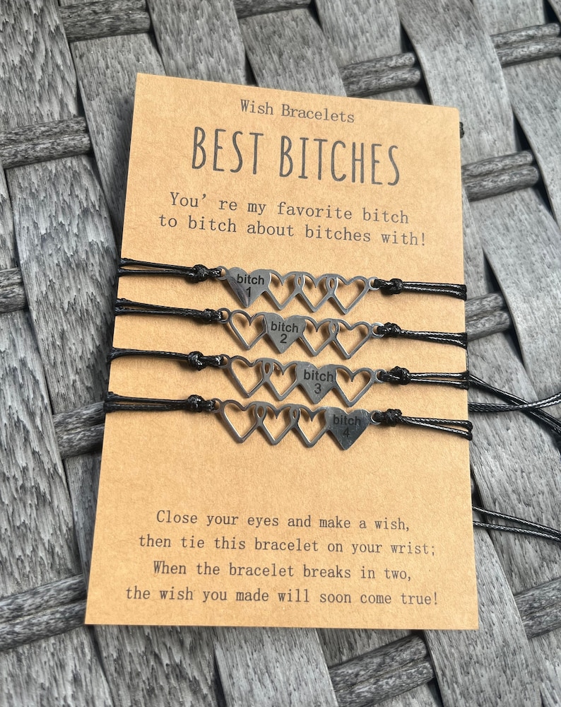 Friendship Bracelet set | Best Bitches Heart Jewelry set | Best Friends girl Matching Gift | Bonded Together make a wish Love and Friendship image 3