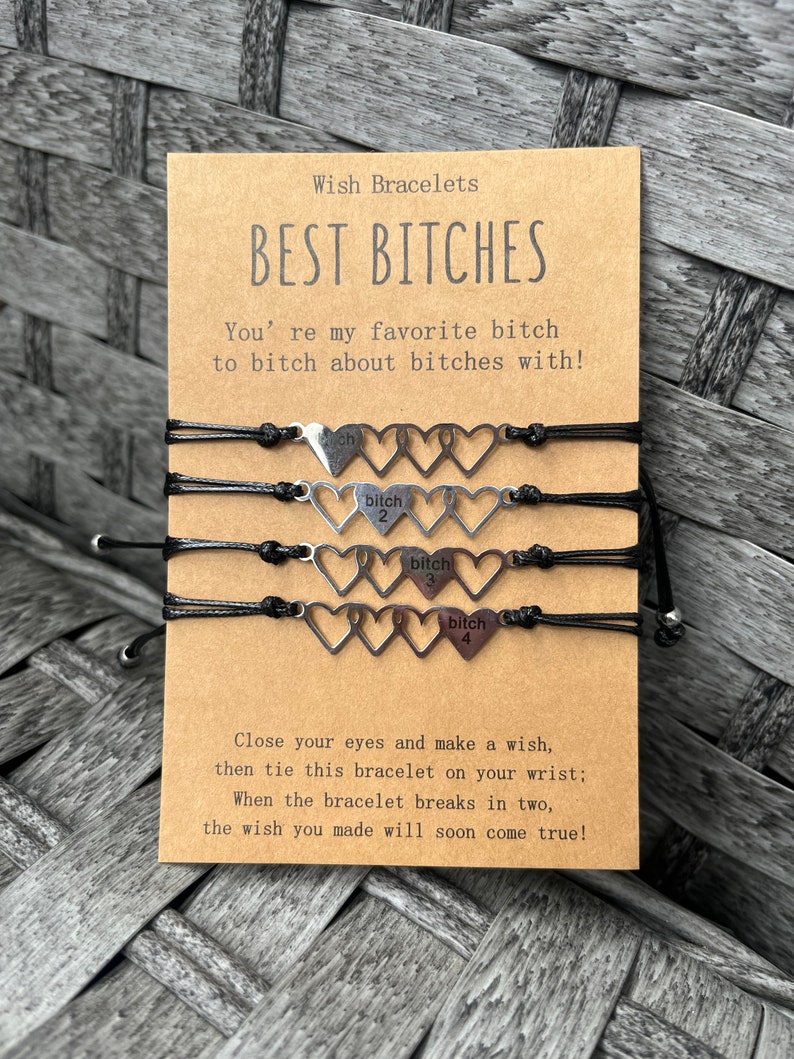 Friendship Bracelet set | Best Bitches Heart Jewelry set | Best Friends girl Matching Gift | Bonded Together make a wish Love and Friendship image 5
