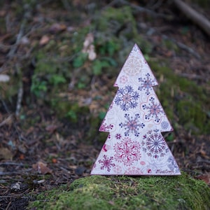 Legno 3d albero di Natale, fiocchi di neve tema, decorazione di Natale