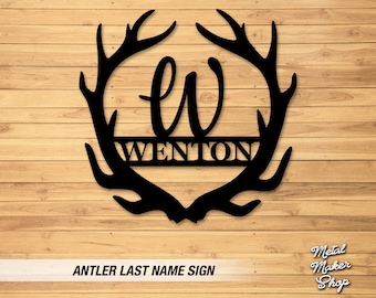 Antler Sign, Last Name sign, Signs for a Cabin, Decorative Sign, Metal Sign, Free Shipping, Custom Metal Sign |  S173