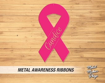 Personalized Breast Cancer Awareness Ribbon - Custom Metal Sign