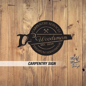 Rustic Metal Saw Blade Sign: Custom Carpentry Name Sign