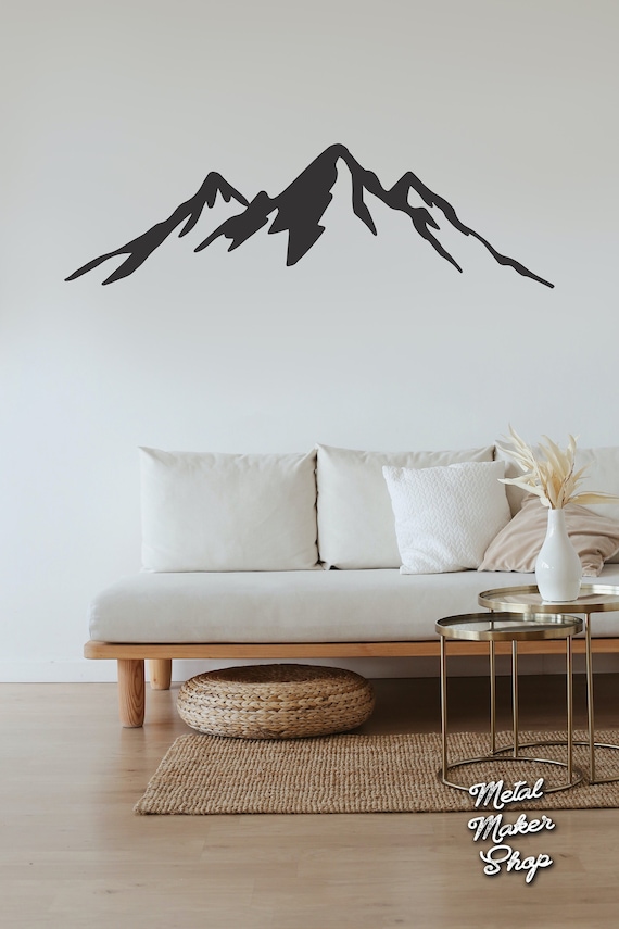 Mountain Silhouette, Cabin artwork, Ski Decor, Mountain Range Decor, Metal Sign, Personalized Metal Sign | S140