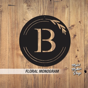 Floral Monogram Metal Sign: Custom Round Steel Name Sign