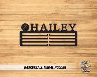 Colgador de medallas de baloncesto personalizado: Estante de acero para premios deportivos
