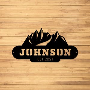 Personalized Metal Mountain Sign: Custom Family Name, Cabin Decor