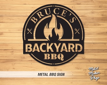 Letrero metálico personalizado para barbacoa: Nombre familiar personalizado, letrero circular de acero.