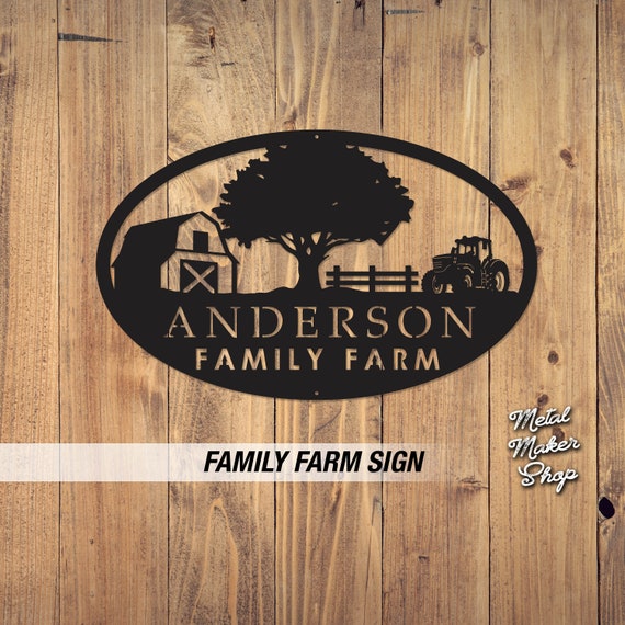 Family Farm Sign with Tractor and Barn | S206