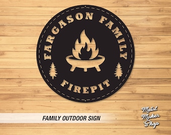 Letrero metálico personalizado con el nombre de la familia: decoración para fogatas al aire libre