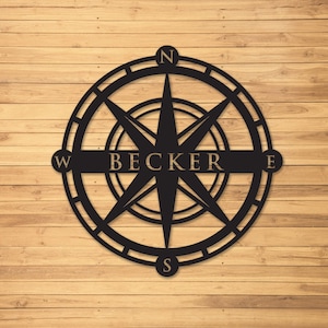 Nautical Compass with Family Name, Nautical Compass Wall Decor, Metal Signs, Free Shipping, Custom Metal Sign