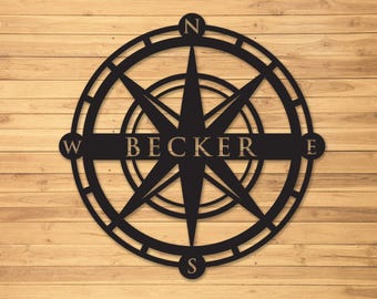 Personalized Nautical Compass Metal Wall Art: Family Name Sign