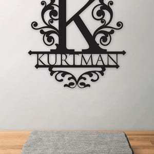 Personalized Metal Name Sign with Flourishes - Custom Laser Cut Monogram