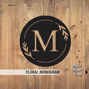 Floral Monogram Metal Sign: Custom Round Steel Wall Decor