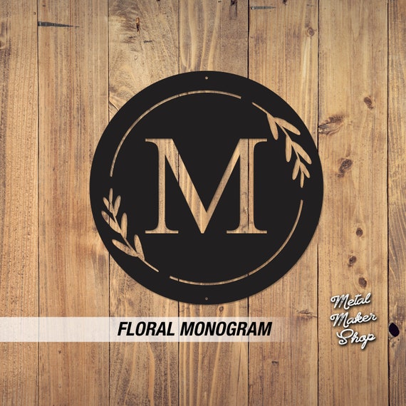 Floral Monogram Sign, Round Sign, Custom Metal Sign | S207