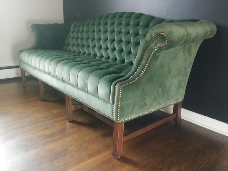 Emerald green velvet sofa button tufted chesterfield | Etsy