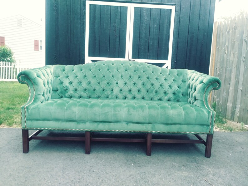 Emerald green velvet sofa button tufted chesterfield | Etsy