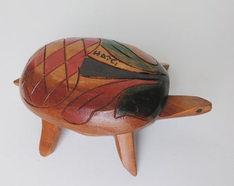 Hand carved wood turtle box