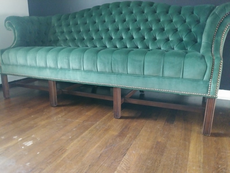 Emerald green velvet sofa button tufted chesterfield | Etsy