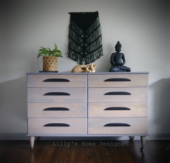 Two Tone Mid Dresser Mid Century Grey Bohemian Furniture Etsy