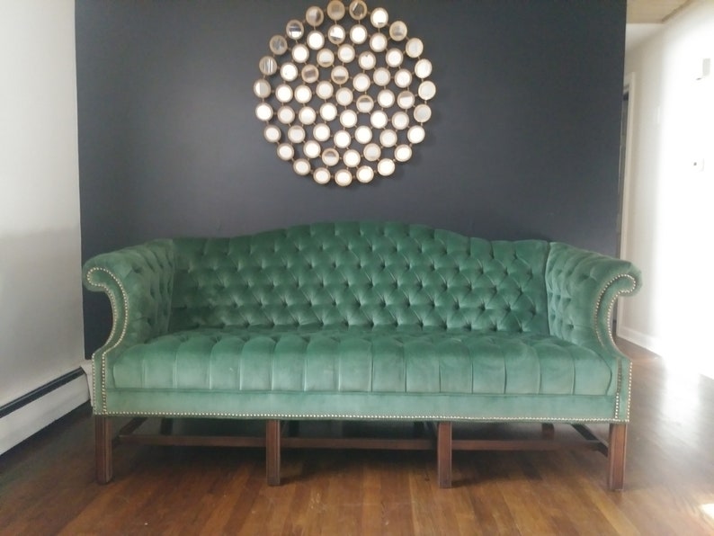 Emerald green velvet sofa button tufted chesterfield | Etsy