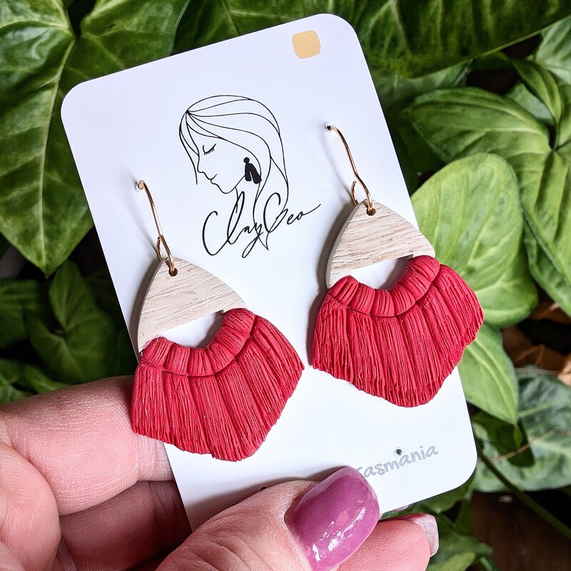 House of Macrame Handcrafted Macrame Tassel Earrings - Red main image 0