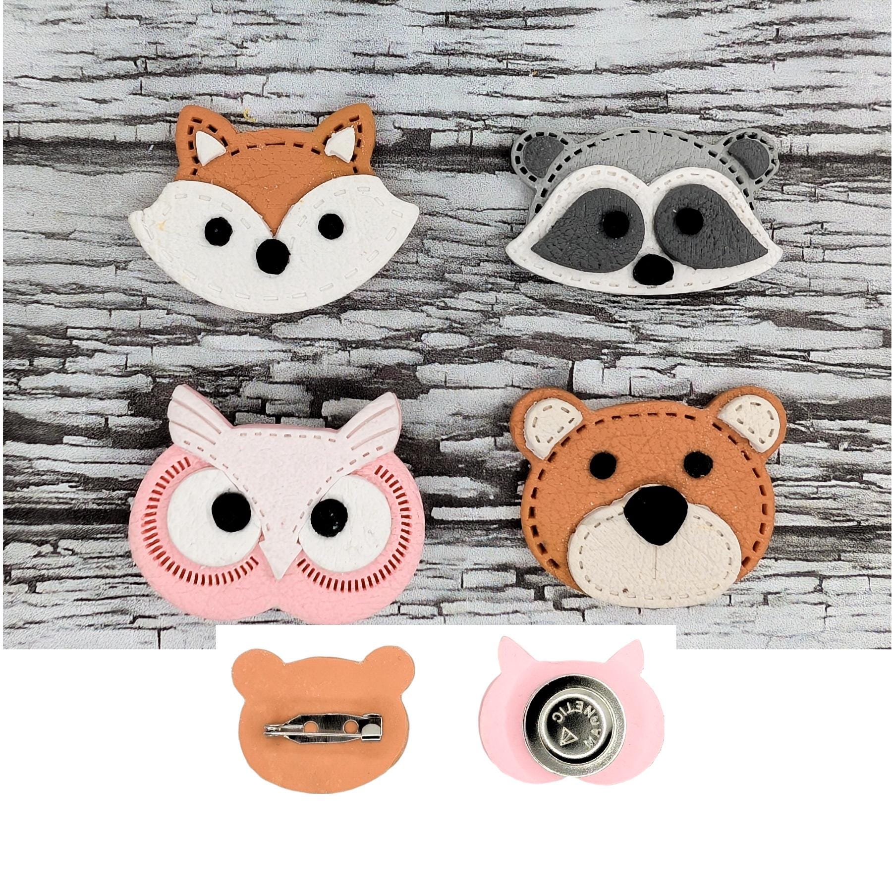 Fox brooch, Bear brooch, Owl brooch, Racoon brooch, Woodland creatures, Forest friends, Bag accessor