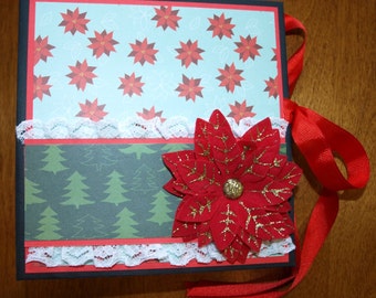 Poinsettia Christmas Blank Scrapbook- Christmas Mini Scrapbook- American Crafts Paper