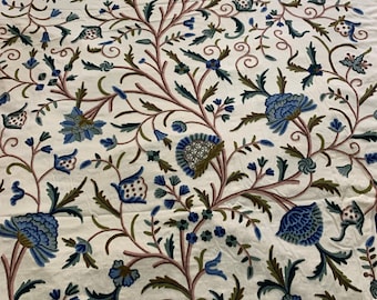 Hand Embroidery Crewel Fabric Design Ivory Base Fabric Is Cotton Embroidery Wool 100% Handmade. (Free Shipping)