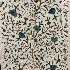 Hand Embroidered Crewel Fabric: Floral Wool on Cotton Duck (54&quot;W)