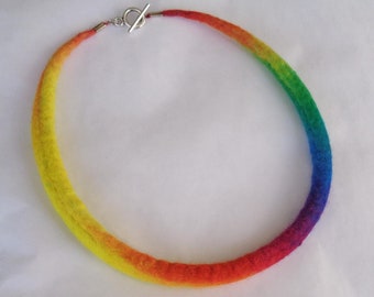 Colorful rainbow felt necklace, natural summer jewelry yellow green blue orange pink necklace, 52cm/20.8inch, size L