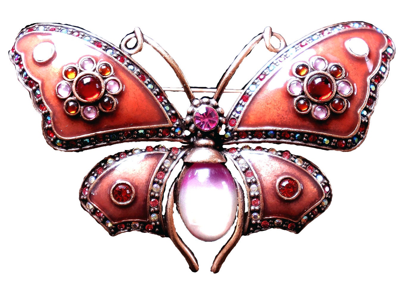 Joan Rivers – Rare Large Butterfly  Brooch  Bejeweled Enameled Copper Swarovski Crystals