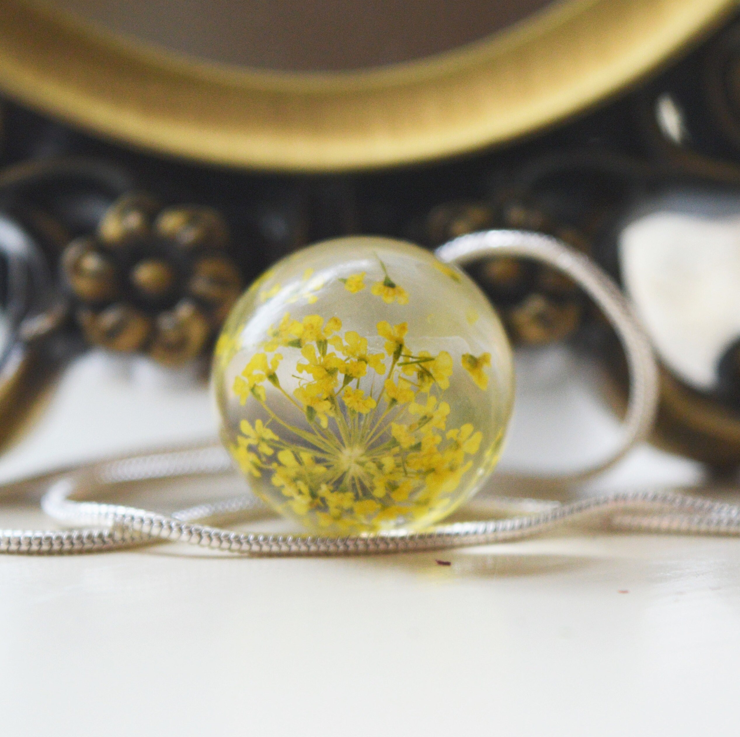 Beautiful Resin Sphere Real Flower Necklace Queen Anne's Etsy UK