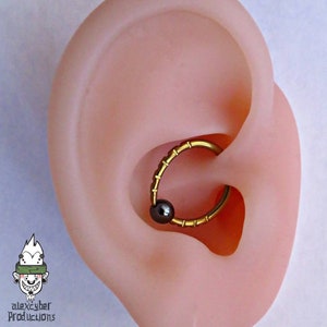 Handmade golden titanium and hematite captive ring for daith 14G(1.6x12mm)