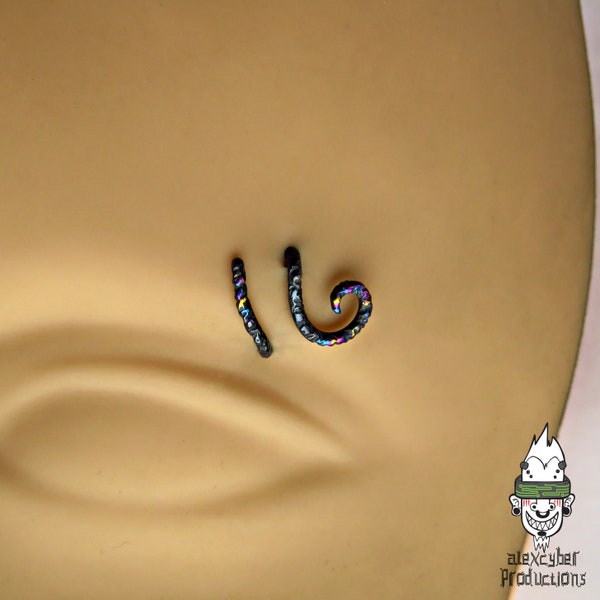 Handmade textured blackened/anodized eyebrow piercing 16G(1.2x8mm)