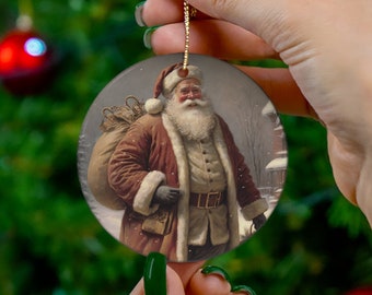 Ceramic Santa Ornament Retro Vintage Old world Father Christmas