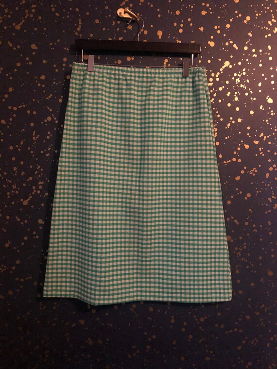 Vintage Green Gingham 100% Polyester Skirt - image 1