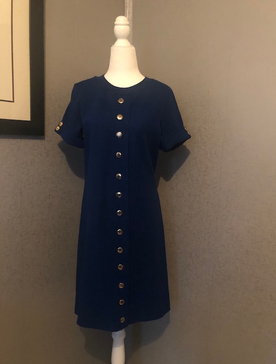 60s, Short Sleeve, Blue Dress, Lampl, Ribbed, Poly