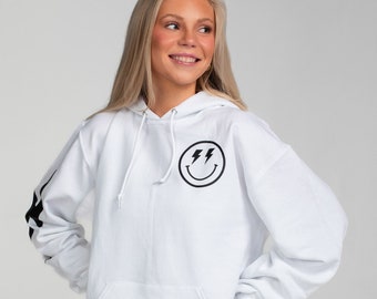 Smiley Face Lightning Bolt Hoodie White Lightning Smiley Hoodie