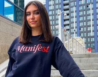 Manifest Crewneck Sweatshirt - crewneck- shorts- sweat shorts- sweatpants- loungewear- summer- black -red -sweats -sweat set