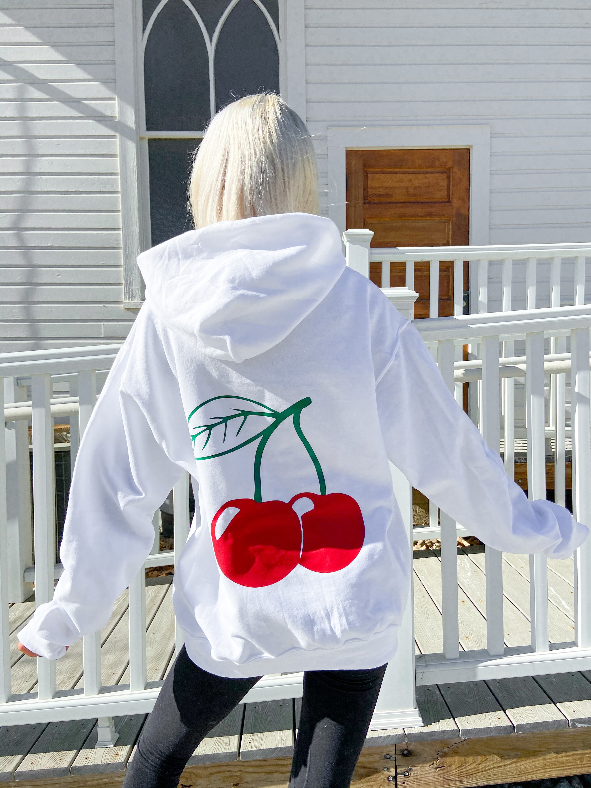 Cherry Bomb Hoodie- Sweatshirt- Cherry- White Hoodie