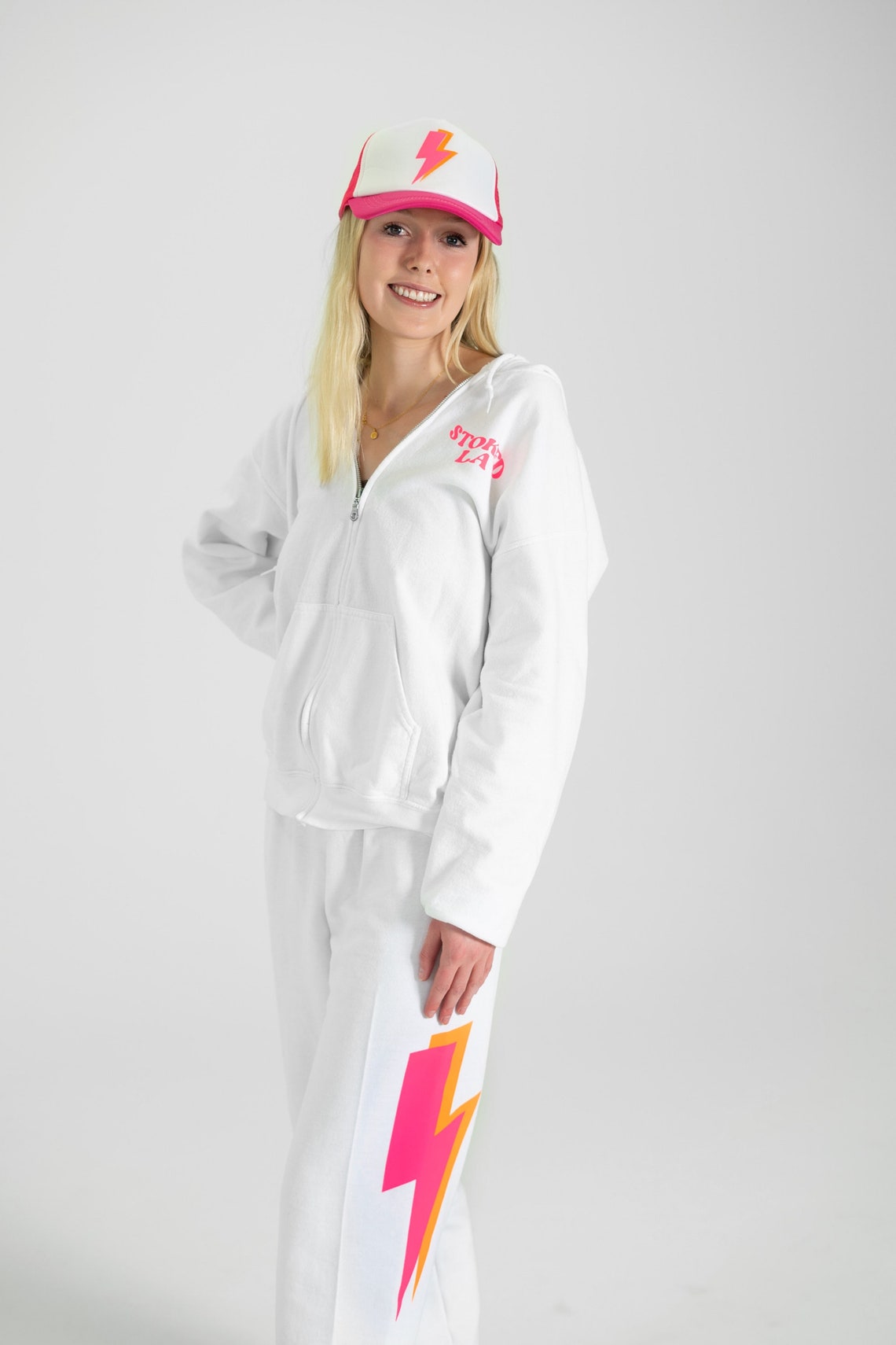 Lightning Zip Up White Zip Up Pink and Orange Lightning Etsy