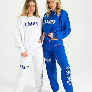 Enjoy Crewneck White white crewneck preppy sweatshirt cute trendy sweatshirt gift loungewear sweatset set comfy royal blue image 4