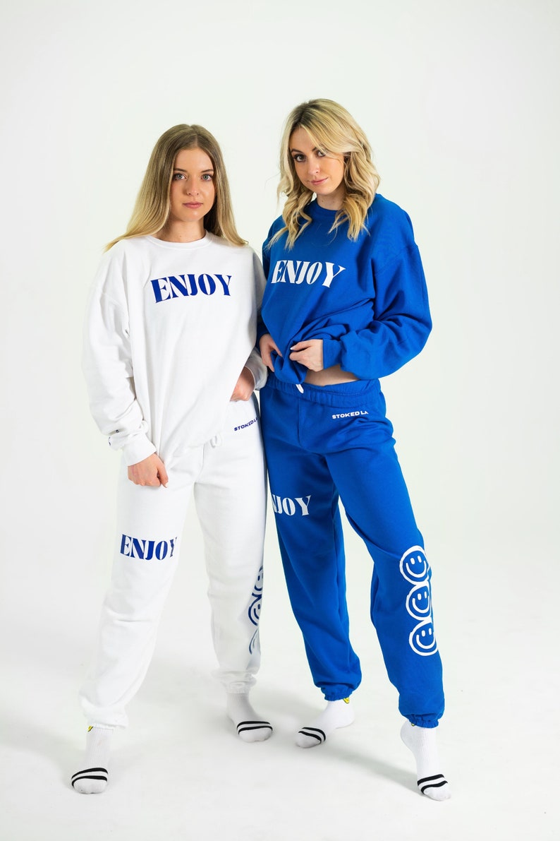 Enjoy Crewneck White white crewneck preppy sweatshirt cute trendy sweatshirt gift loungewear sweatset set comfy royal blue image 4